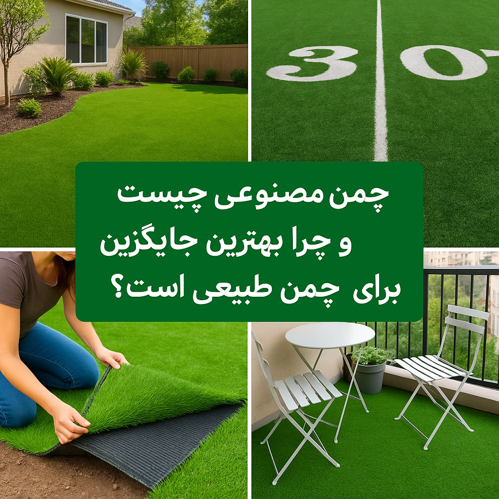چمن مصنوعی تزئینی در حیاط خانه با نمای سبز و طبیعی